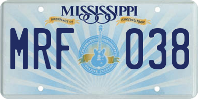 MS license plate MRF038