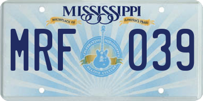 MS license plate MRF039