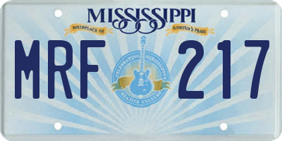MS license plate MRF217