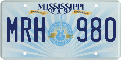 MS license plate MRH980
