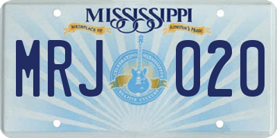 MS license plate MRJ020
