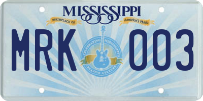 MS license plate MRK003