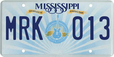 MS license plate MRK013