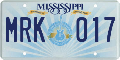 MS license plate MRK017
