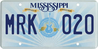 MS license plate MRK020