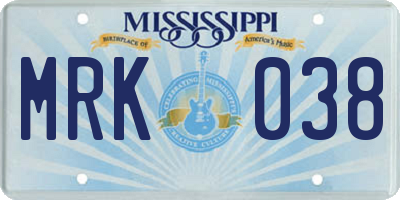 MS license plate MRK038