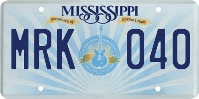 MS license plate MRK040