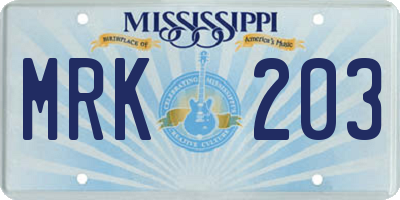 MS license plate MRK203