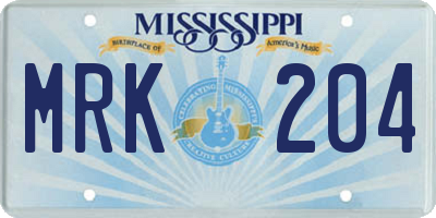 MS license plate MRK204