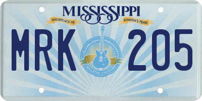 MS license plate MRK205