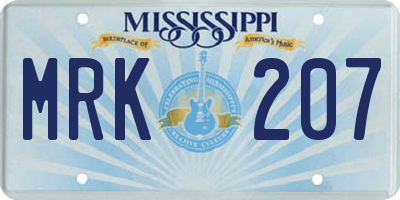 MS license plate MRK207