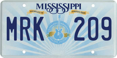 MS license plate MRK209