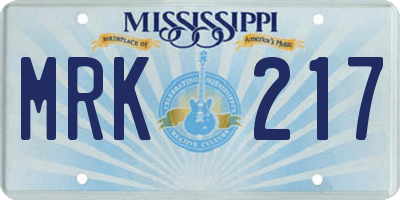 MS license plate MRK217
