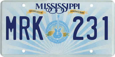 MS license plate MRK231