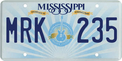 MS license plate MRK235
