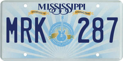 MS license plate MRK287