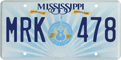 MS license plate MRK478