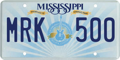 MS license plate MRK500