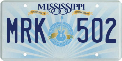 MS license plate MRK502