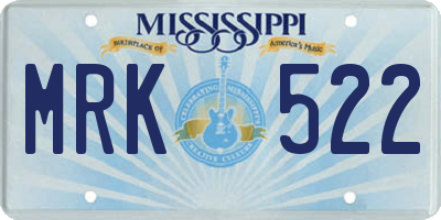 MS license plate MRK522