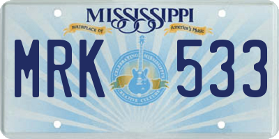MS license plate MRK533