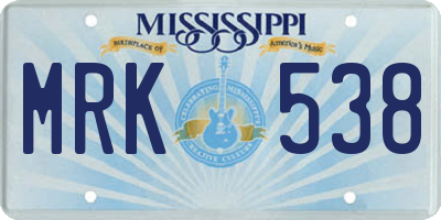 MS license plate MRK538