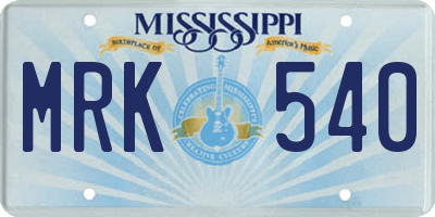 MS license plate MRK540