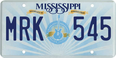 MS license plate MRK545