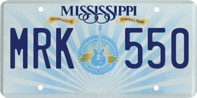 MS license plate MRK550