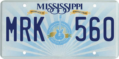 MS license plate MRK560