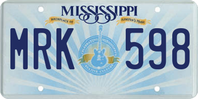 MS license plate MRK598