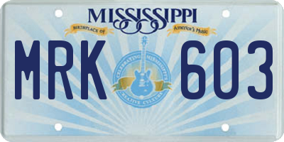 MS license plate MRK603