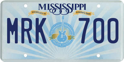 MS license plate MRK700
