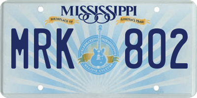 MS license plate MRK802