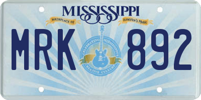 MS license plate MRK892