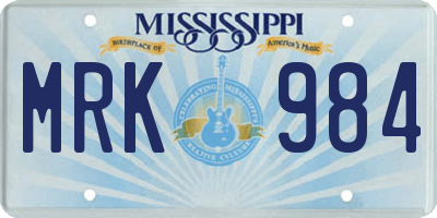 MS license plate MRK984
