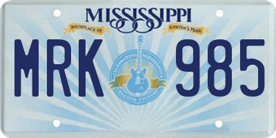MS license plate MRK985