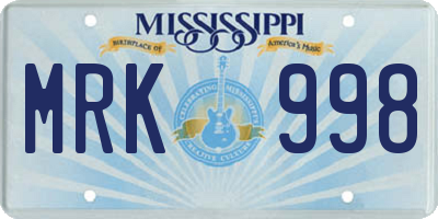 MS license plate MRK998
