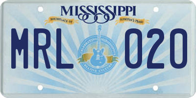 MS license plate MRL020