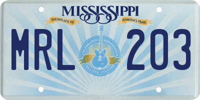 MS license plate MRL203