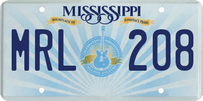 MS license plate MRL208