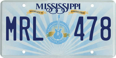 MS license plate MRL478