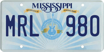 MS license plate MRL980