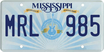 MS license plate MRL985