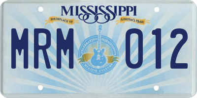 MS license plate MRM012
