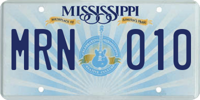 MS license plate MRN010