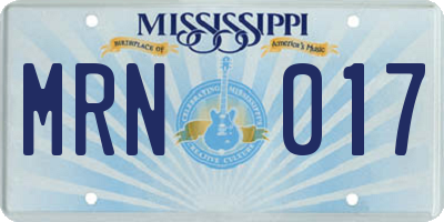 MS license plate MRN017