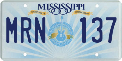 MS license plate MRN137
