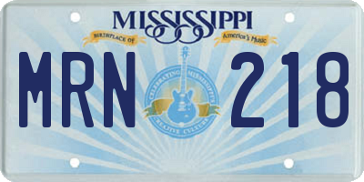 MS license plate MRN218