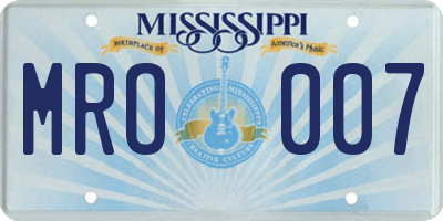 MS license plate MRO007